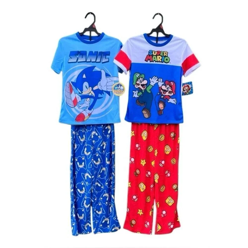 Boys Mario & Sonic Short Sleeve Top & Sleep Pants Pajama 2, 2-Piece Sets Size M